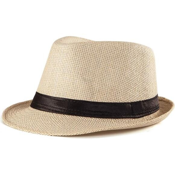 Straw Trilby Fedora Hat for Men 1920s Short Brim Wool Felt Panama Cap 7 - Picture 6 of 6